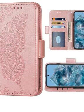 Compatible with Google Pixel 8 Pro 5G Wallet Case Wrist Strap Lanyard Butterfly